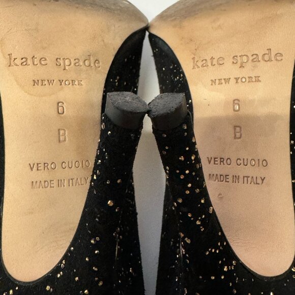 Kate Spade Licorice Pumps Womens 6 B Black Gold Flecked Suede Pointed Heel Italy - Picture 7 of 15